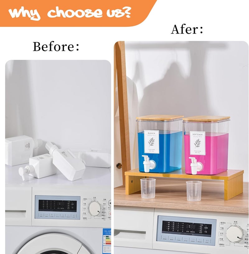 RoleDes Liquid Laundry Detergent Dispenser Set with Shelf and Bamboo Lids for Laundry Room Organization and Storage - 2 Pack 96 oz Laundry Containers for Laundry Soap, Fabric Softener - Image 3